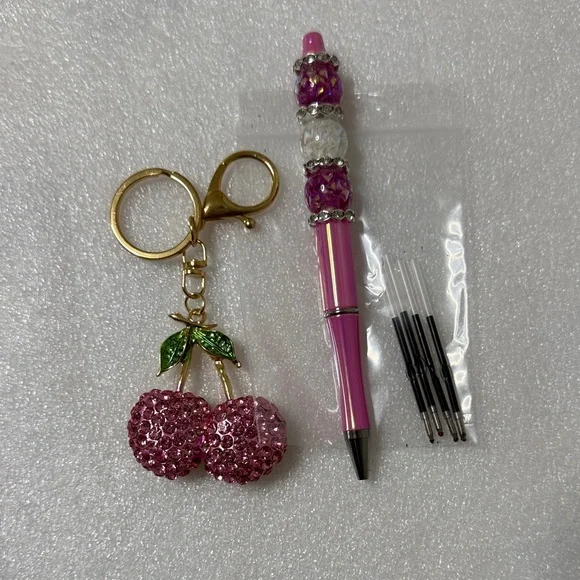 ✨ Pink Cherry Keychain & Pen Set ✨ - Picture 7 of 8